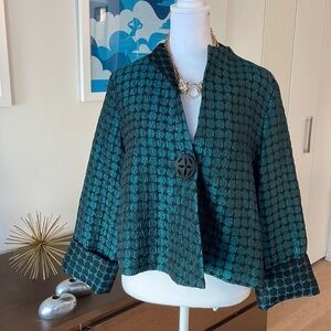 IC BY CONNIE K Black And Green Large Button Short Jacket